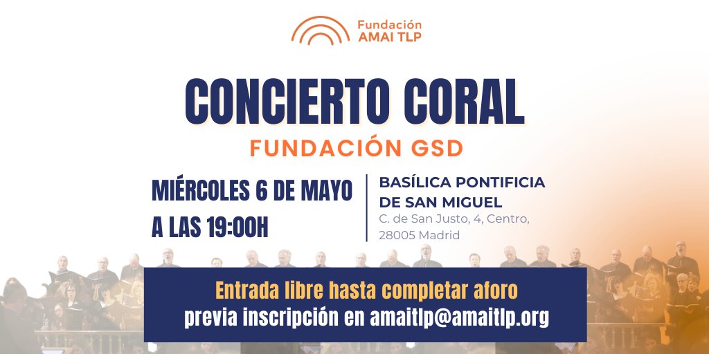 AMAITLP's tweet photo. ¡Mañana! 🎶 6 de mayo | 19:00h
📍 Basílica de San Miguel (Madrid)

🎟️ ENTRADA LIBRE (inscripción previa obligatoria en: amaitlp@amaitlp.org)

👥 ¡Invita a todo el mundo y ven a disfrutar (Pero no te olvides de inscribirte)!

#concierto #madrid https://t.co/8eSLnUSMFd
