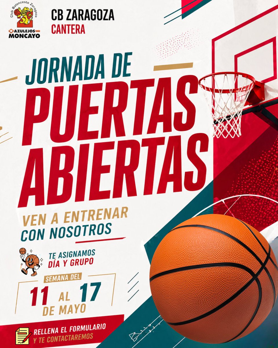 cbzaragoza's tweet photo. 🏀 Puertas abiertas CBZDel 11 al 17 de mayo. Ven a probar con nosotros. 

Si te gusta el baloncesto y quieres jugar en CBZ, esta es tu oportunidad: entrena, conoce al equipo técnico y vive el ambiente del club.
📲 Apúntate: https://t.co/LnCztgumNP https://t.co/JeU4qMiyI9