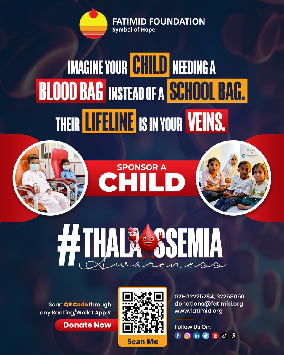 FatimidPakistan's tweet photo. A blood bag instead of a school bag. 🩸🎒

That's the reality for a child with Thalassemia.

Their lifeline is in your veins. Their hope is in your heart.

This #WorldThalassemiaDay, let's give childhood back.

#ThalassemiaAwareness #FatimidFoundation #SponsorAChild https://t.co/NazmgaeHKI