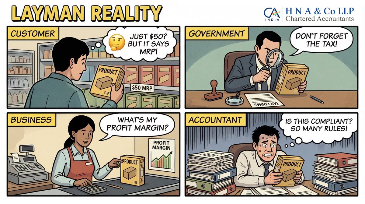 HNACOLLP's tweet photo. Customer buys. Govt collects. Business calculates. CA survives. 😭🧾 #GSTReality 
#IDTwithHNA #HNA #HNACOLLP #GST #Custom #ITC #FTP https://t.co/eE68f5iLod