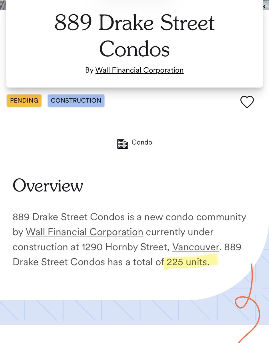 rrrobbberttt's tweet photo. Developer Wall Financial is already advertising 225 units for this development, INCLUDING THE EXTRA 14 UNITS instead of amenity space that Council will decide upon tomorrow. 

Wall seems absolutely certain that Council will deliver for them. https://t.co/XaE1TIANWm