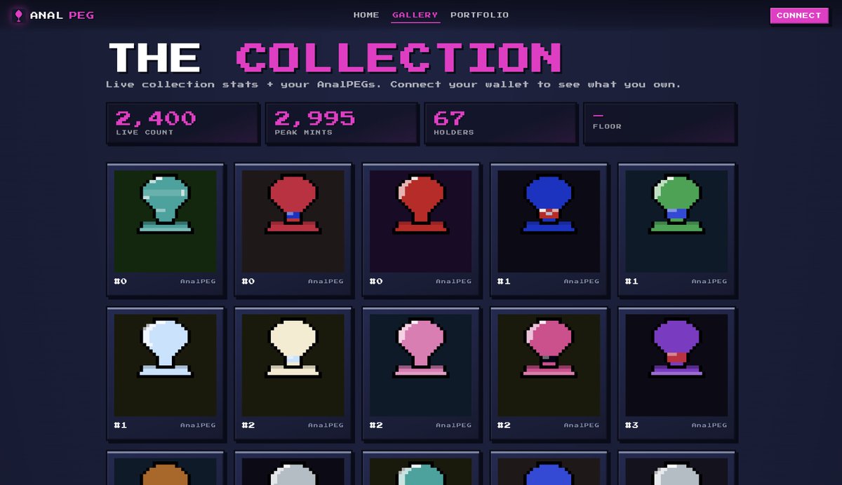 Analpeg's tweet photo. 📊 ANALPEG BY THE NUMBERS

2,400 AnalPEGs live. 67 holders. Floor loading.

595 pegs got burned or bridged to the void.

the collection doesn't care if you're ready.

👉 https://t.co/IfKaYcBuTU https://t.co/pJMN8yALh6