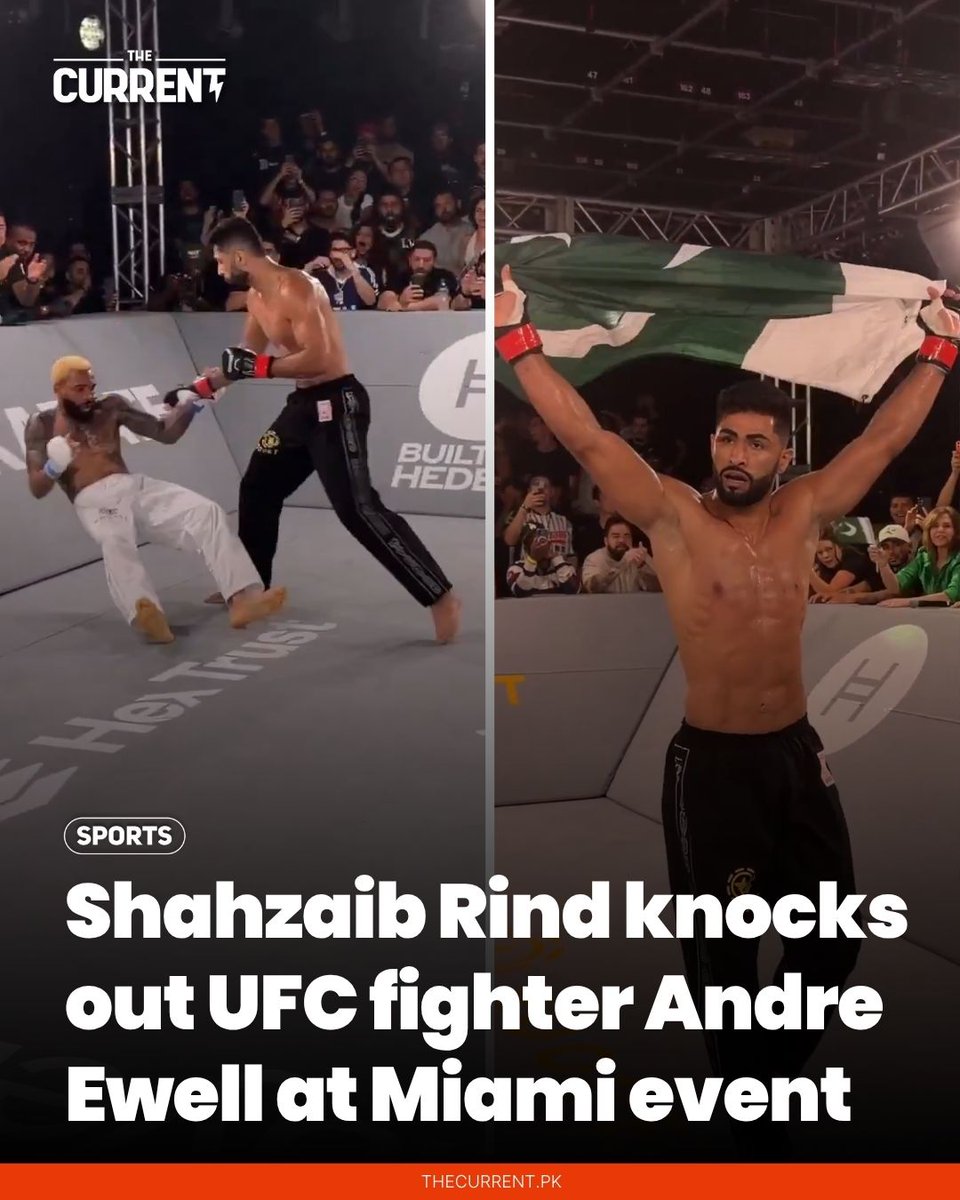 TheCurrentPK's tweet image. Pakistan’s Shahzaib Rind kept his unbeaten Karate Combat record intact, stopping UFC veteran Andre Ewell in the second round at Karate Combat 61 in Miami, Florida.

Details: thecurrent.pk/shahzaib-rind-…

#TheCurrent #LatestNews