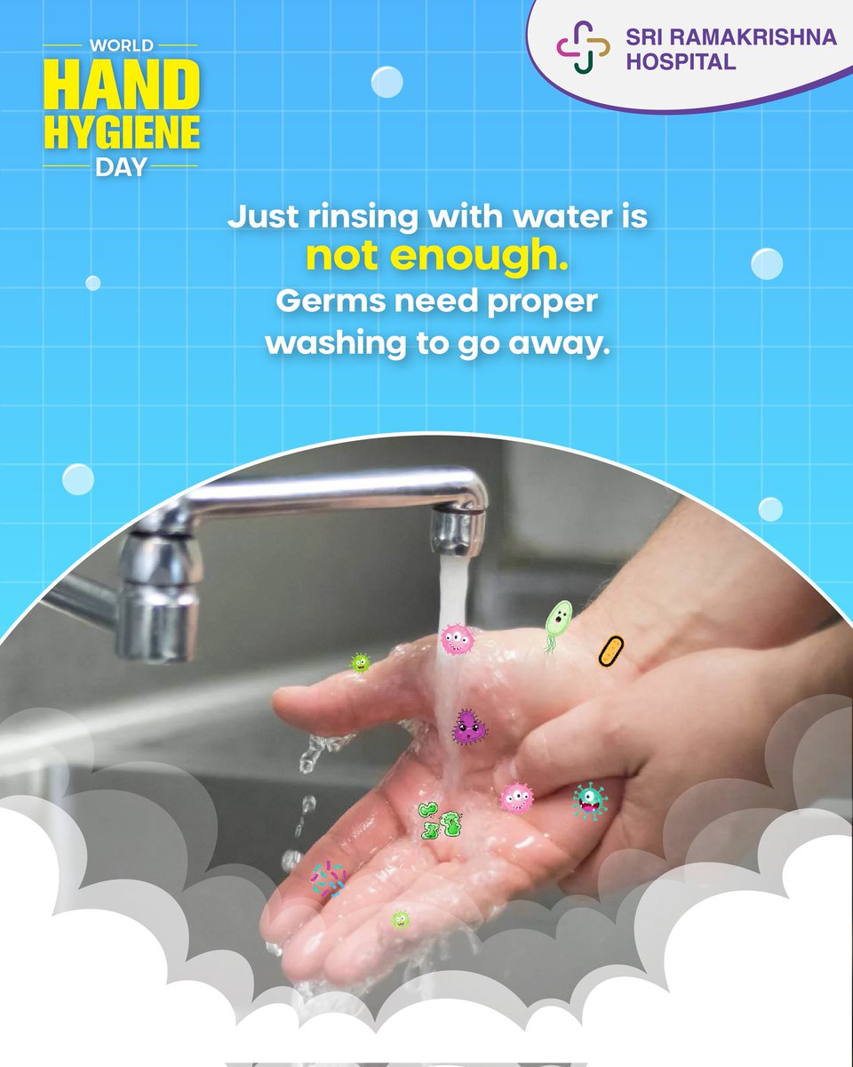 SRHcoimbatore's tweet photo. The smallest habit can make the biggest difference.
This World Hand Hygiene Day, take a simple yet powerful step toward better health.
#SriRamakrishnaHospital #SRH #WorldHandHygieneDay #CleanandSafe #Coimbatore https://t.co/os8N7e4Bg8