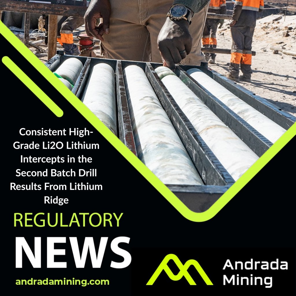 Andrada_Mining's tweet image. Drilling update from Lithium Ridge

✔️ 21.33m @ 1.24% Li₂O (incl. 1.99%)
✔️ Lithium mineralisation from surface to depth
✔️ Tin &amp;amp; tantalum upside
✔️ Drill programme expanded to 16,500m

With these encouraging results, we’ve expanded the drilling programme to 16,500m,