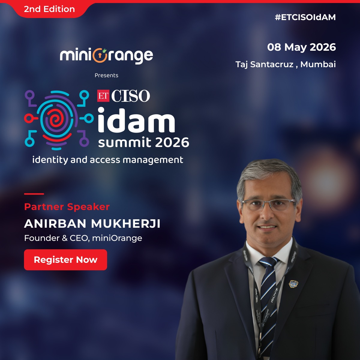 ET_CISO's tweet image. Thrilled to have Anirban Mukherji, Founder &amp;amp; CEO at miniOrange, join us as Partner Speaker at ET CISO IDAM Summit 2026.

Join us as we reimagine identity in the age of digital transformation.
Register Now: ciso.economictimes.indiatimes.com/identity-acces…

#ETCISOIdAM #IAM #CyberSecurity #DigitalIdentity
