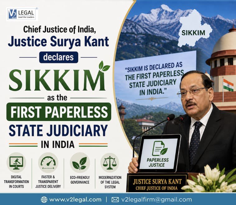 V2Legal's tweet photo. ⚖️ Historic Step Towards Digital Justice

🇮🇳 Chief Justice of India, Justice Surya Kant, declares Sikkim as the first paperless state judiciary in India!

#Judiciary #v2legal #DigitalIndia #PaperlessCourts #LegalInnovation #Sikkim #Justice https://t.co/QHHGsZxBaO
