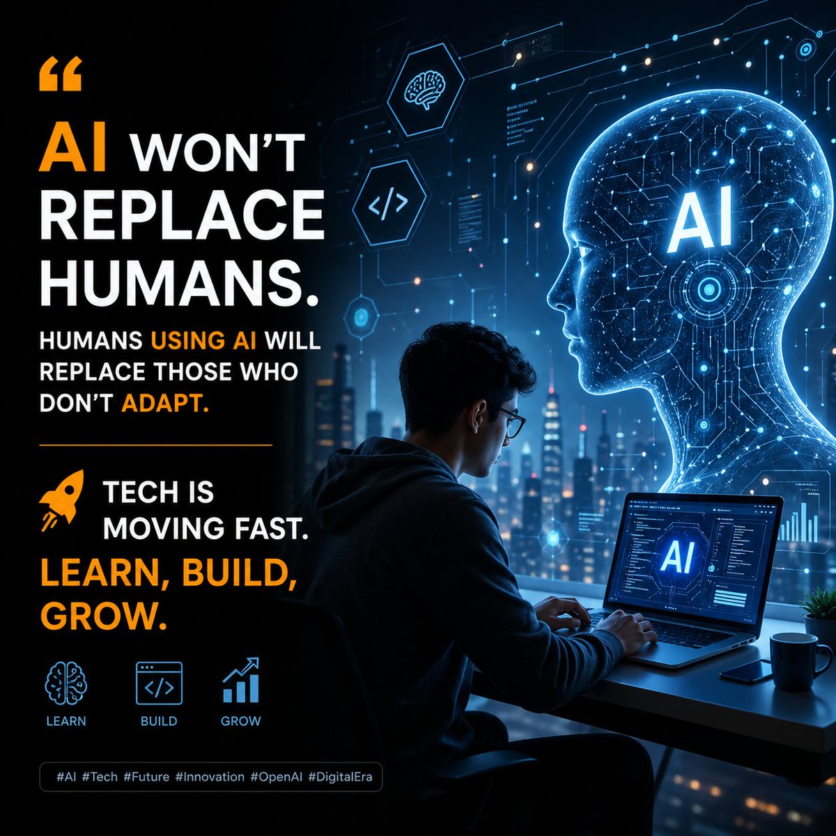 Monty138188's tweet image. AI won’t replace humans.
Humans using AI will replace those who don’t adapt.
Tech is moving fast.
Learn, build, grow. 🚀
#AI #Tech #Future #Innovation #OpenAI #DigitalEra