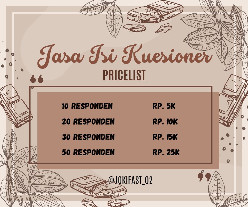 JokiFast_02's tweet photo. Heyyo guyss🤩🙌🏻

Kalian lagi bingung masih kurang banyak responden? tenang ga perlu khawatir, disini kami bisa jasa isi kuesioner responden buat kalian. Tunggu apalagi?? Gas order sekarang‼️

https://t.co/gfeEi8eeNP

#zonauang #zonajoki #kuesioner #jasaisikuesioner https://t.co/WCkrg6Zx5b