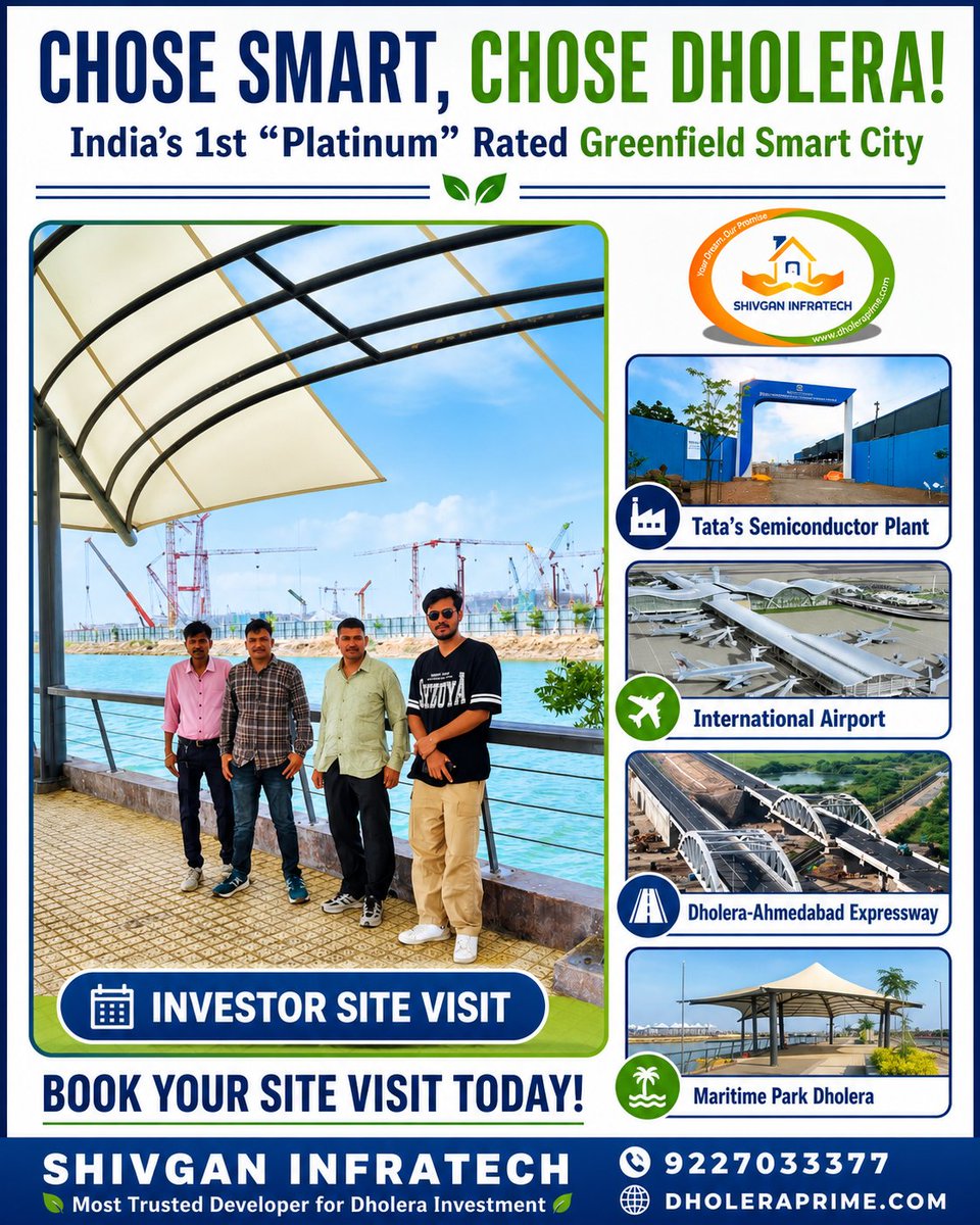 DholeraP's tweet image. 🚀 Choose Smart, Choose Dholera!
📞 CALL NOW: 092270 33377
🌐 dholeraprime.com
📅 Book Before It’s Too Late – Plots are selling FAST!
#DholeraSmartCity #LandInvestment #SmartInvestment #RealEstateIndia #GujaratGrowth #FutureInvestment #PlotInvestment #WealthCreation