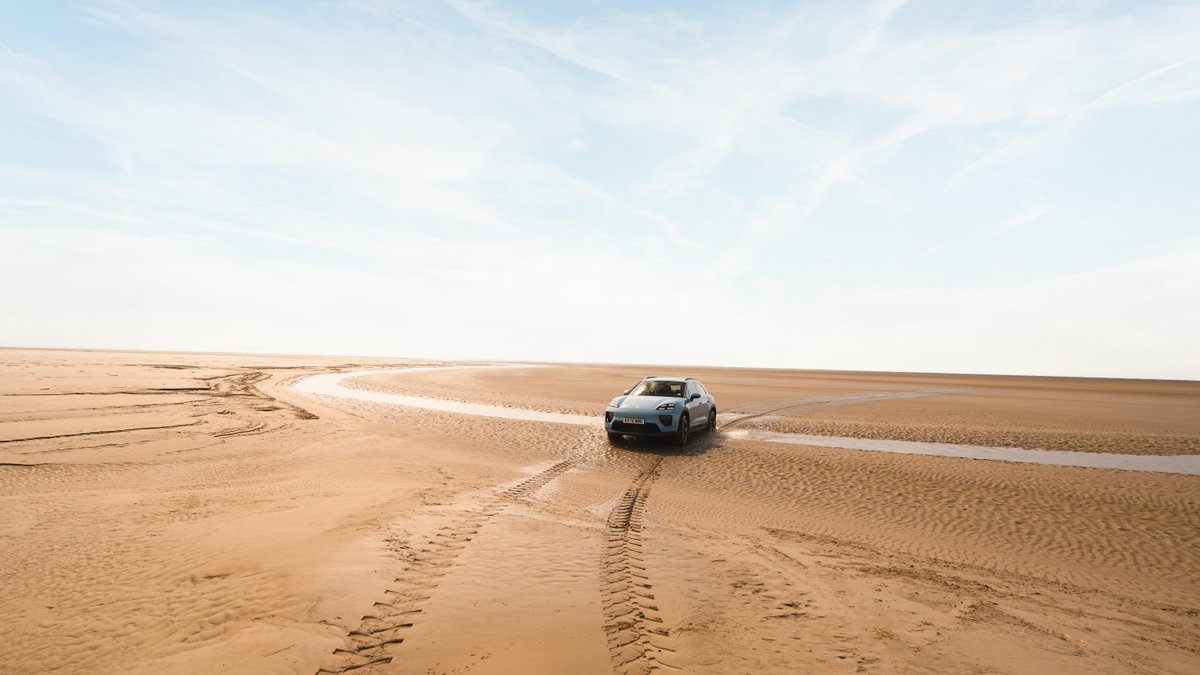 PorscheNewsroom's tweet image. Crossing North-West England’s Morecambe Bay at low tide is no ordinary drive: guided by a centuries-old role and shifting sands, the all-electric #Porsche Macan meets one of the most unpredictable landscapes not only in Britain, but the world: porsche.click/3QFRiu1