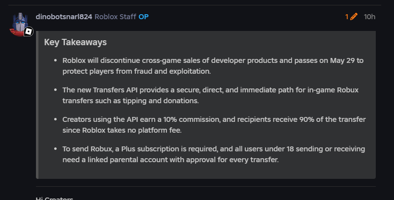 Tooper537915's tweet photo. For every good update Roblox does there is 10 bad ones
First forcing devs to have plus.

Now removing cross-game gamepass sales and forcing a $5/month requirement just to donate, with a 1,000 Robux monthly limit.

And i can almost guarantee there is more bad news to come.😢 https://t.co/GiVWMtIuAw