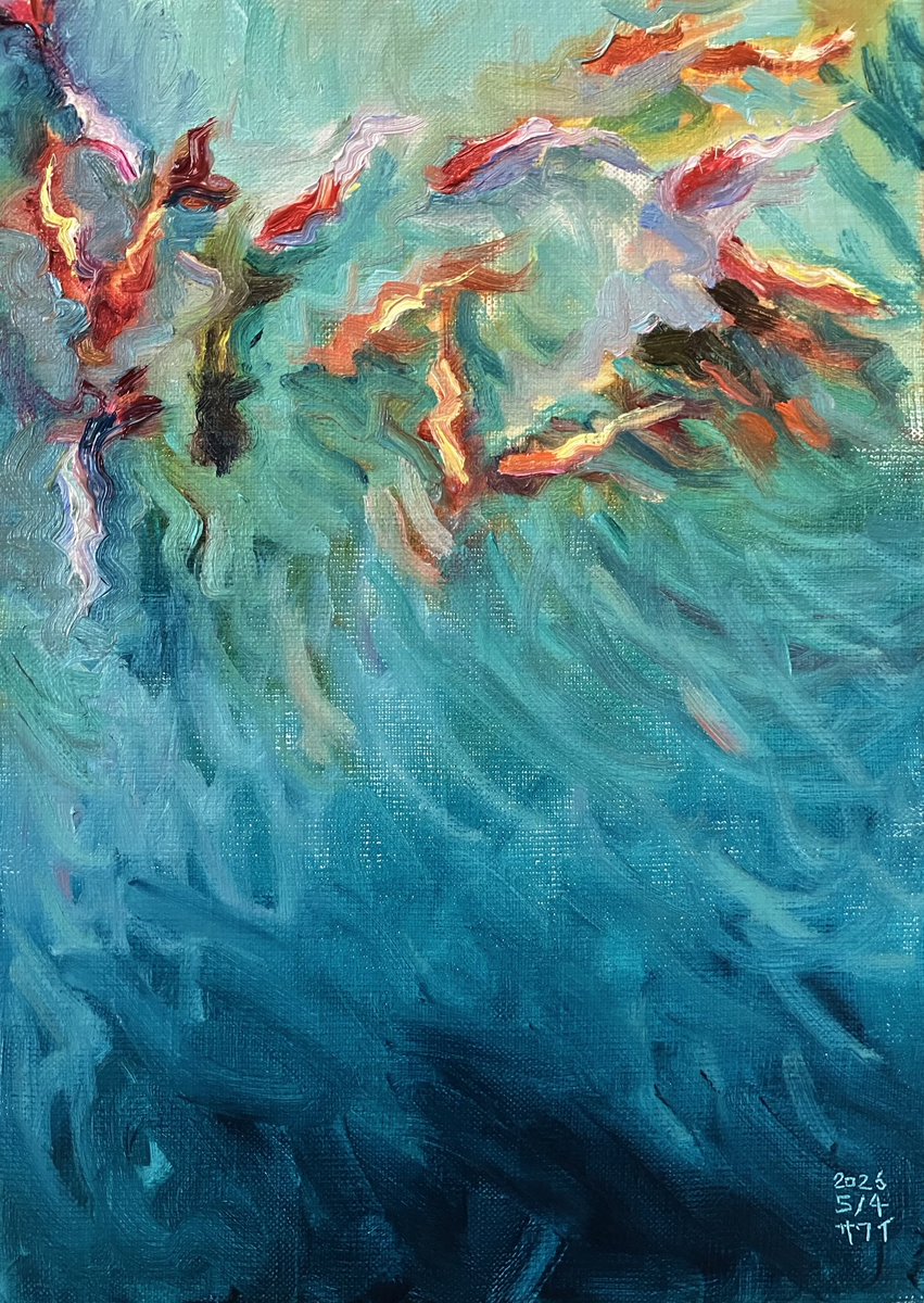金魚の群れ　油彩画 金魚」 2026年 F4（33.3cm×24.2cm） 油彩、キャンバス