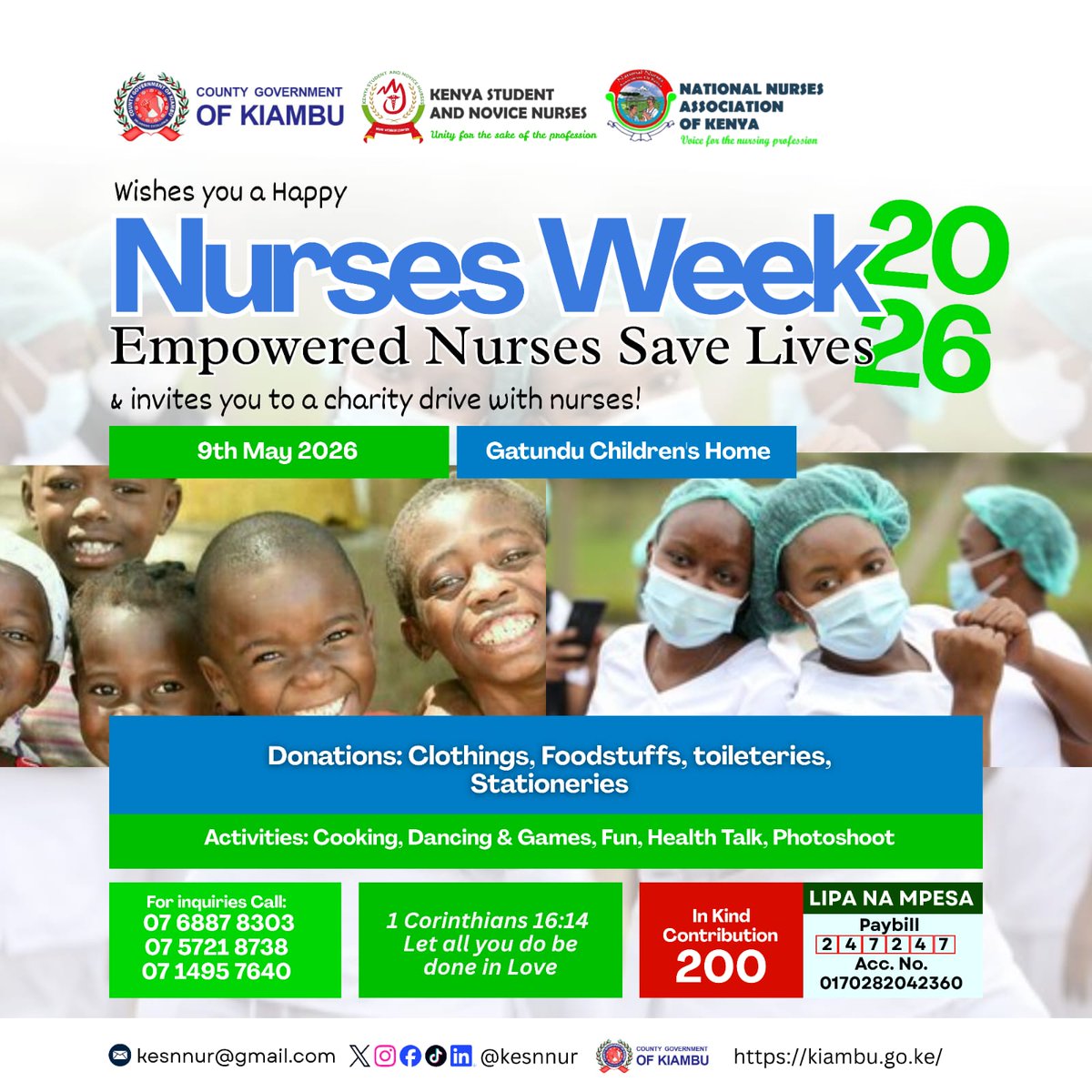 KESNNUR's tweet image. A few days left until we show up for our Community⏳.
Through health talks, shared moments, and acts of kindness, we aim to touch lives and leave lasting smiles. 💫
Join us this #May9th and be part of the event .
#CommunityImpact 
#2026InternationalNursesWeek 
#Kiambu