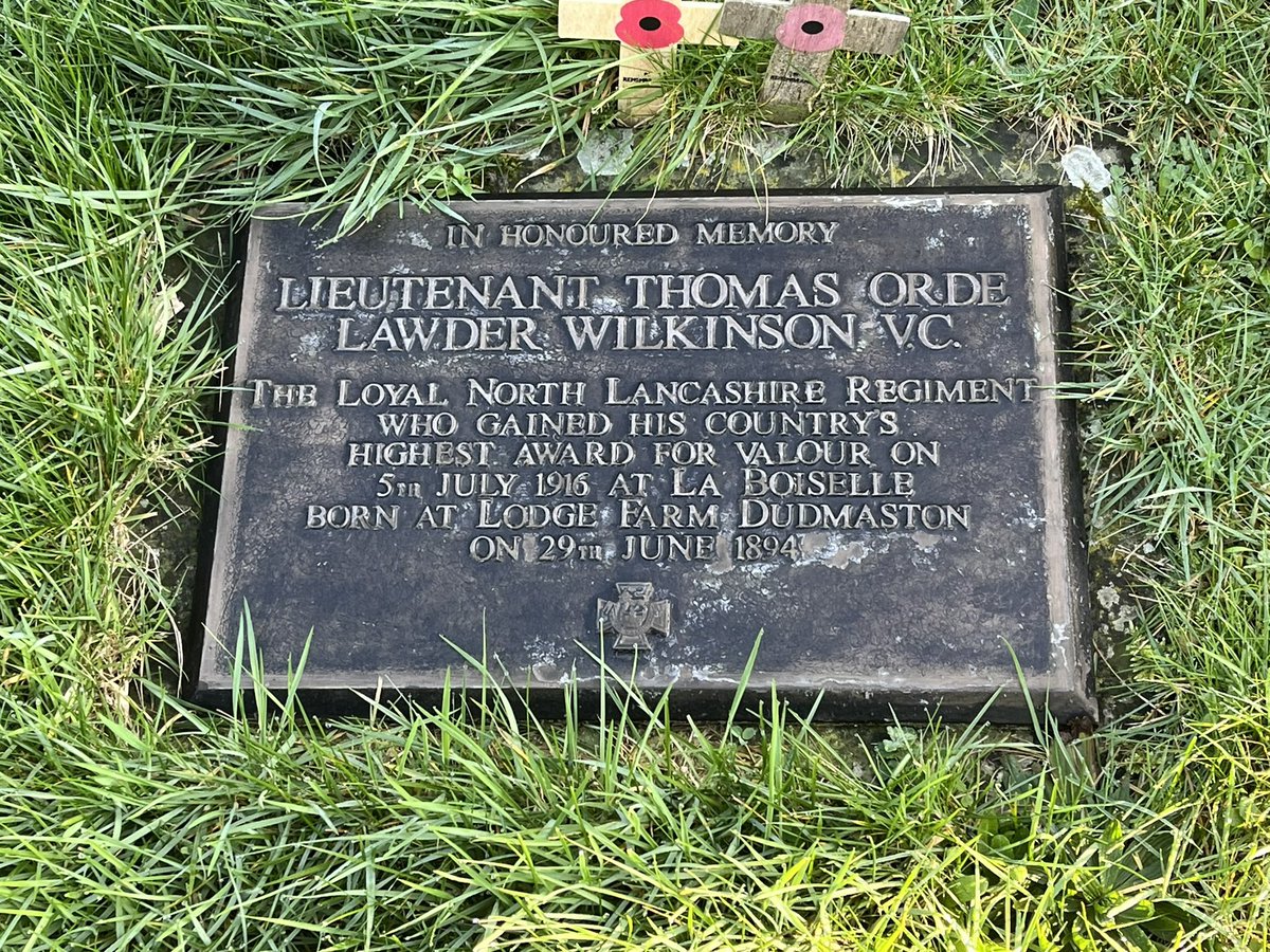 Britwarmemorial's tweet image. War memorial plaque. St. Andrew’s Church, Quatt, Shropshire. Commemorating Lieutenant Thomas Orde Lawder Wilkinson VC of the Loyal North Lancashire Regiment. KIA at La Boiselle, France on the 5th July 1916. First World War. #LestWeForget