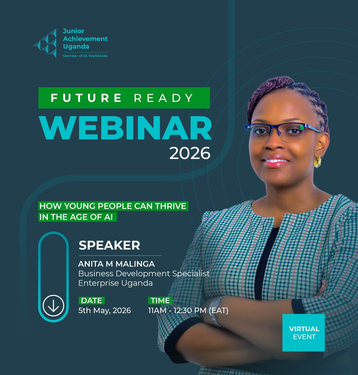 AlasoPatience's tweet image. I’m moderating the Future Ready Webinar 2026 by @JA_Uganda 
Theme: How young people can thrive in the age of AI
With: @NantambiMarjor1 and @anitamuhairwe 
🗓 5 May ⏰ 11AM–12:30PM (EAT) 🔗 meet.google.com/yyx-ugax-kxi
@EntUganda @UnravelLtd @ShineLeadership 
#FutureReady #AI #Youth