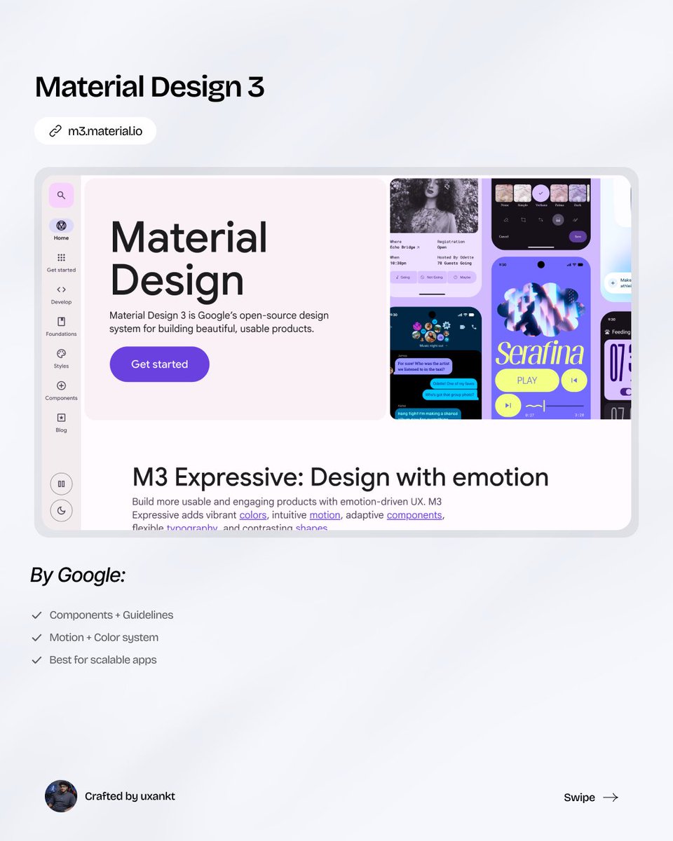 Swandesignai's tweet image. Designers ignore Design Systems…
then wonder why their designs don’t scale.
Learn these:
Material • Fluent • Carbon • Atlassian

Save this.

#DesignSystems #UIUX #ProductDesign #UXDesign #DesignTips #MaterialDesign #FluentDesign #CarbonDesign #StartupDesign #DigitalProduct