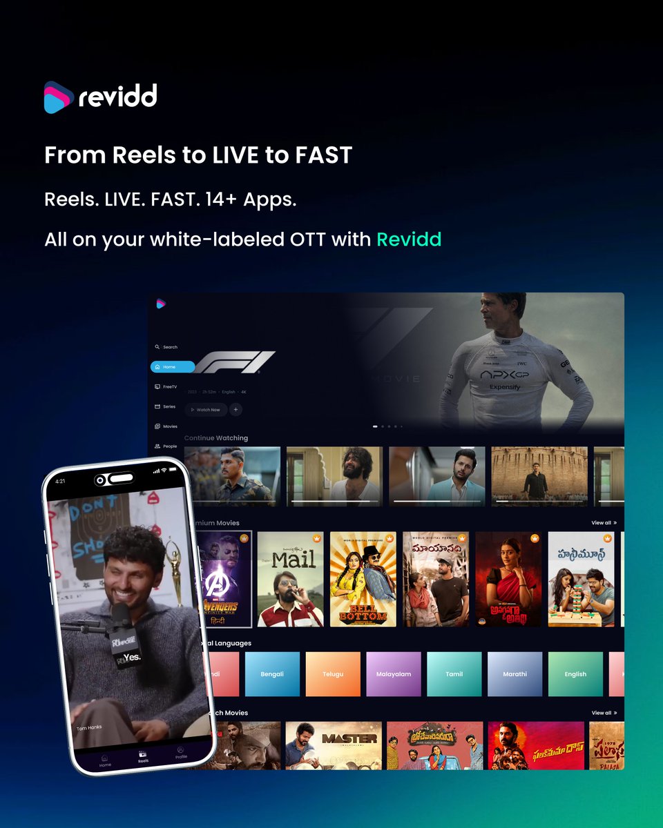 _Revidd's tweet photo. Short videos. Live streaming. FAST channels.

Launch and scale across 14+ OTT apps 📺
All in one place with Revidd

#OTTApps #StreamingPlatform #FAST #LiveStreaming #AIMediaTech #SportsMedia https://t.co/uvKF3AZRnt