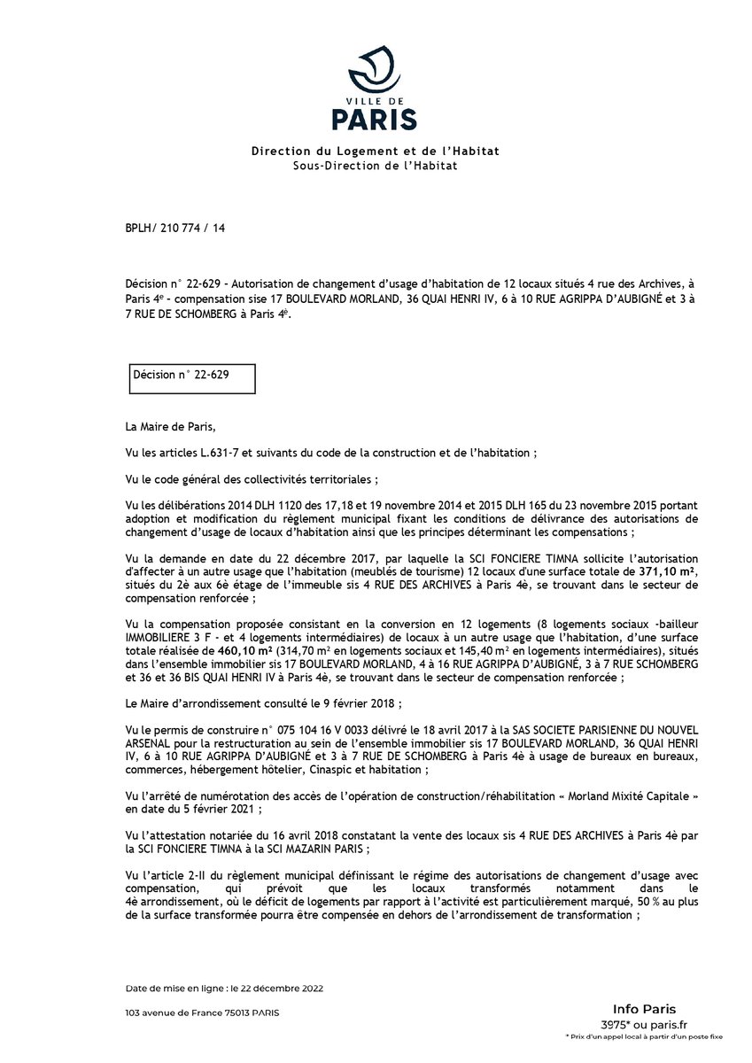 À quelques mètres de l'Hôtel de Ville de Paris (angle Verrerie / Archives), 12 logements ont été supprimés pour permettre la création d'un hôtel de luxe 5*, dans lequel Xavier Niel a des parts. Comment est-ce possible ❓ Tout simplement en achetant une "compensation" à un