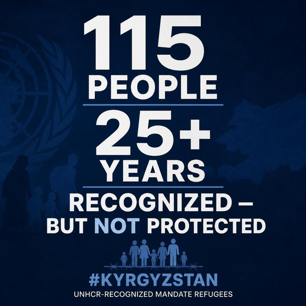afghan_rfg's tweet photo. 🔴 115 Afghan mandate refugees in #Kyrgyzstan - still without status, still without protection

For more than a quarter of a century, we have lived in a legal vacuum.

We are #UNHCR-recognized mandate refugees - but Kyrgyzstan does not recognize our status under national law.
This means:
no legal right to stay,
no access to work,
no real protection.

We are left outside the system entirely.

Many of us fled Afghanistan decades ago - during years of conflict and international military presence - seeking safety and protection.
Today, we remain without a durable solution.

Kyrgyzstan is a small country with limited resources.
It cannot and should not carry this responsibility alone for decades.

Responsibility must be fairly shared - especially by those with the capacity to provide protection and resettlement.

At the same time, the situation on the ground raises serious concern:
there is almost complete silence from #UNHCR.
No clear updates,
no communication,
no visible engagement.

It increasingly feels as if the issue of mandate refugees in #Kyrgyzstan is no longer being addressed at all.

Yet today, 115 Afghan mandate refugees remain excluded:
no resettlement,
no pathway forward,
no future.

While the world speaks of protection, inclusion, and gender equality -
115 Afghan mandate refugees in #Kyrgyzstan remain excluded from all of it.

Return to Afghanistan is not safe.
Integration is not possible.
Resettlement is the only solution. Everything else is delay.

We kindly ask you to prioritize our resettlement before more years are lost.

Refugee status is not meant to be a fate - yet for us, it has become one.

#Kyrgyzstan #Geneva #Geneva2025 #EqualProtectionForAll #ResettleMandateRefugeesFromKyrgyzstan #Afghanistan #HumanRights #Refugees

@antonioguterres @Refugees @UNHCR_Cent_Asia @UNHCRgov @UNRefugeeAgency @UNGeneva @UN_News_Centre @UNHumanRights
@StatePRM @StateDept @CanadaDev @IRCC @ausgov @dfat @BelgiumUN @UKMissionGeneva @UNinBrussels
@UN @UNOCHA @UNDP @IOMchief @RefugeeCouncil @UNHCRCanada @CanadaPE @CanadaFP @LenaMetlegeDiab @BarhamSalih @AntjeGrawe