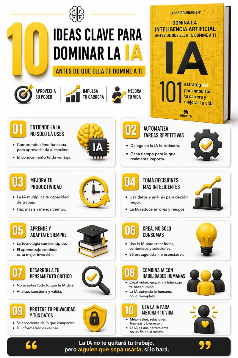 joar49's tweet image. 🚀 Domina la #InteligenciaArtificial antes de que te domine a ti. Inspirado en “Domina la inteligencia artificial”de Lasse Rouhiainen, descubre cómo usar la IA para impulsar tu carrera, mejorar tu vida y tomar mejores decisiones hoy mismo. El futuro ya está aquí. #IA #Tecnología