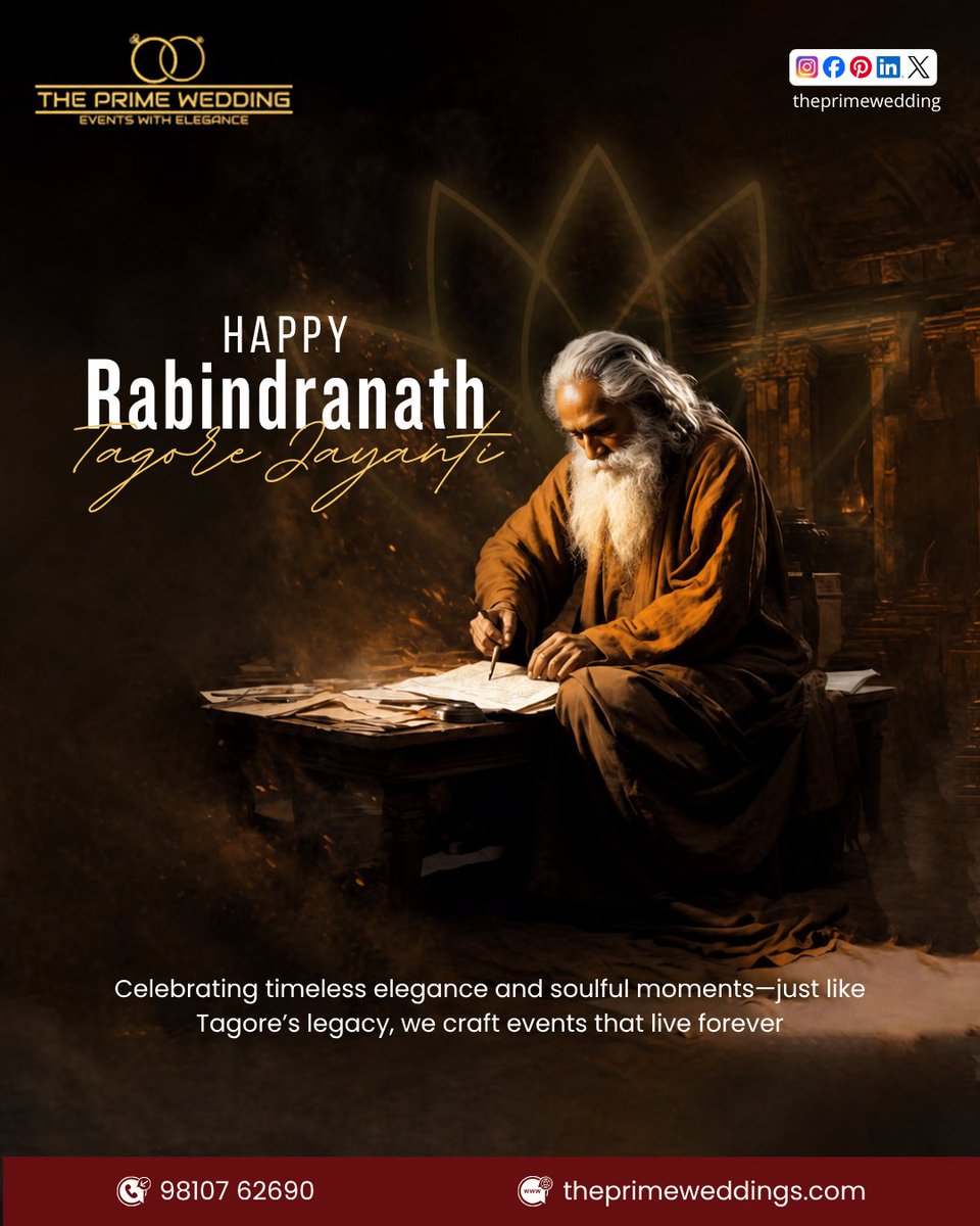 TheprimeW's tweet photo. Honouring the timeless brilliance of Rabindranath Tagore 

contact us now: 9810762690

#RabindranathTagoreJayanti #RabindranathTagore #EventPlanner #EventPlanning #WeddingPlanner #EventDecor #EngagementSetup #EventDesign #EventManagement #DecorExperts #ThePrimeWeddings https://t.co/4w9CD466Bq