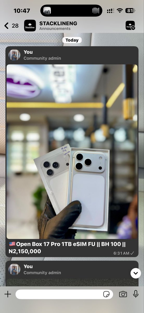 stacklineng's tweet image. ☎️ 09160397140 | 08089451176 (whatsapp only) 
instagram : stacklineng

17 pro 513GB 2.15M (Silver)
📍: Ikeja, Lagos 

#trending #lagos