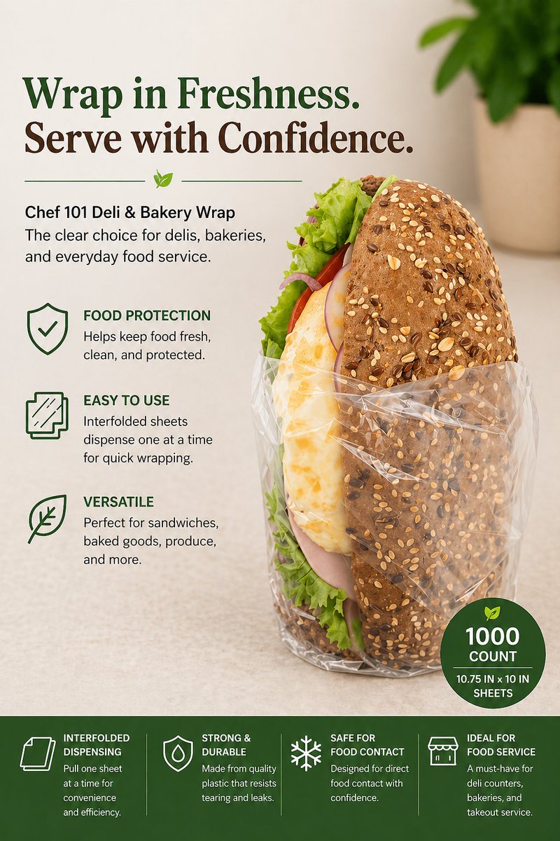 restaurantware's tweet photo. Still cutting wrap sheets during peak hours? That’s killing your speed.
These plastic interfolded deli wraps are designed for fast, mess-free service—every single time.
✔ Pre-cut sheets = no measuring, no cutting 
✔ Interfolded pop-up design = grab & wrap instantly 
✔ Greaseproof + waterproof = no leaks, no mess 
✔ Microwave & freezer safe = prep, store, reheat easily 
Wrap faster. Stay cleaner. Serve smarter.