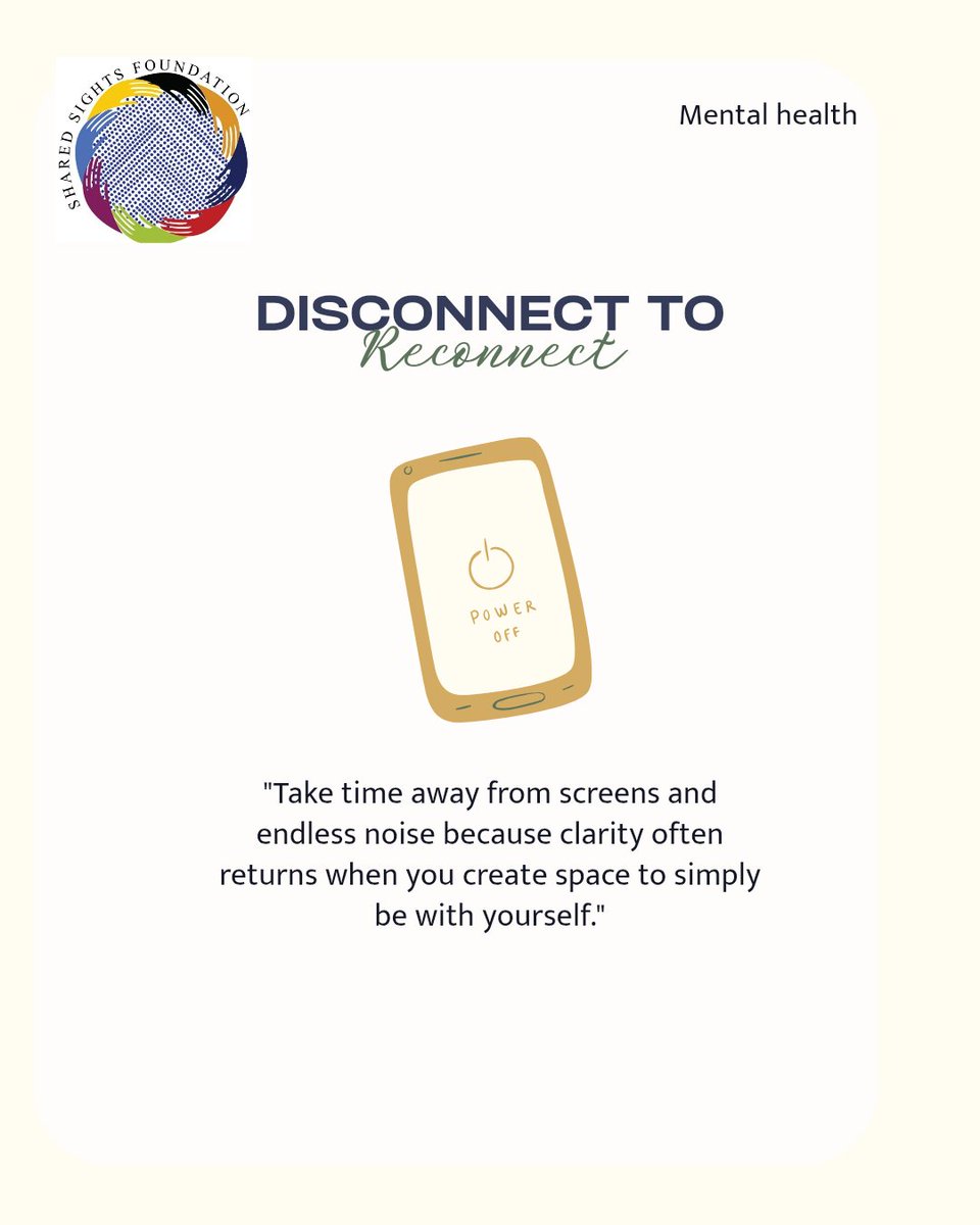SharedSights's tweet image. Disconnect to reconnect. 
In a world full of constant noise, taking a pause is not a luxury it’s care. Step away from your screens, breathe, and give yourself space to reset. Clarity, peace, and strength often return in those quiet moments with yourself.
#MentalHealth #SelfCare