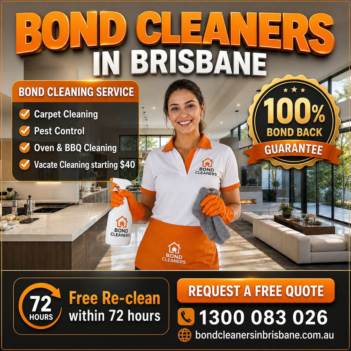 Bondcleanbne's tweet image. Brisbane Vacate Cleaning from $40 with Bond Guarantee.

Moving to Brisbane?  Don't risk your deposit! Get a 100% Bond Back Guarantee with vacate cleaning from $40. 72-hour re-clean included. Visit bondcleanersinbrisbane.com.au

#brisbane #cleaning #realestate #moving #bondclean