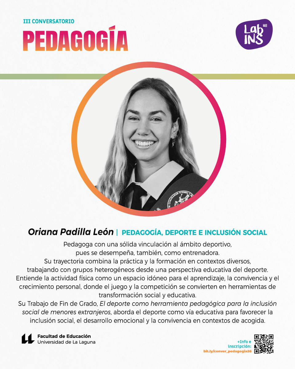 LabINS_ULL's tweet photo. Al Conversatorio se suman 4 profesionales de la pedagogía que día a día vinculan #educación, #transformación y #deporte.
Las personas que asistan podrán participar de esa conversación para reflexionar en colectivo sobre la disciplina.

📝https://t.co/HVuU2V0cUr https://t.co/pyb8udQ8xY