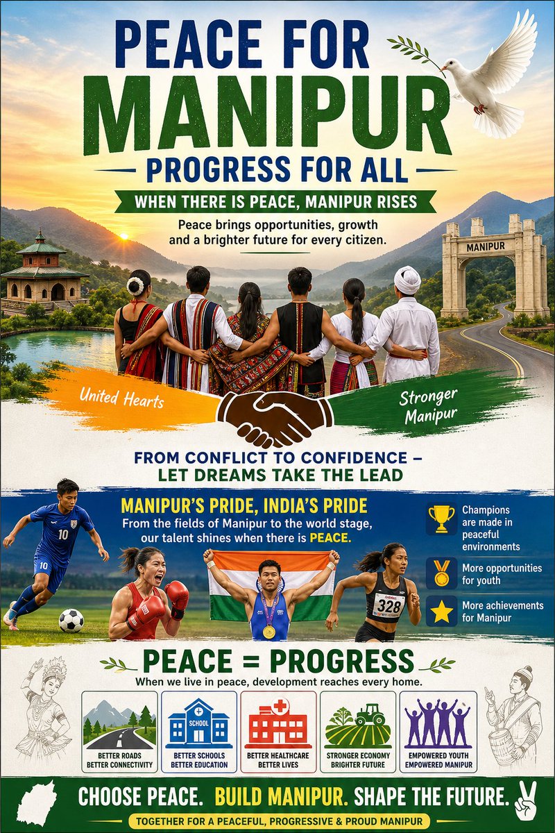 Esha1352343's tweet photo. Sports and culture have the power to unite and heal. Let’s use them as tools to bring peace and progress to Manipur, where every goal scored and every tradition celebrated brings us closer together. 🏅🎭 #ManipurPeace #SportsForUnity #CulturalHarmony #ProgressThroughPeace" https://t.co/98hO27nBKk