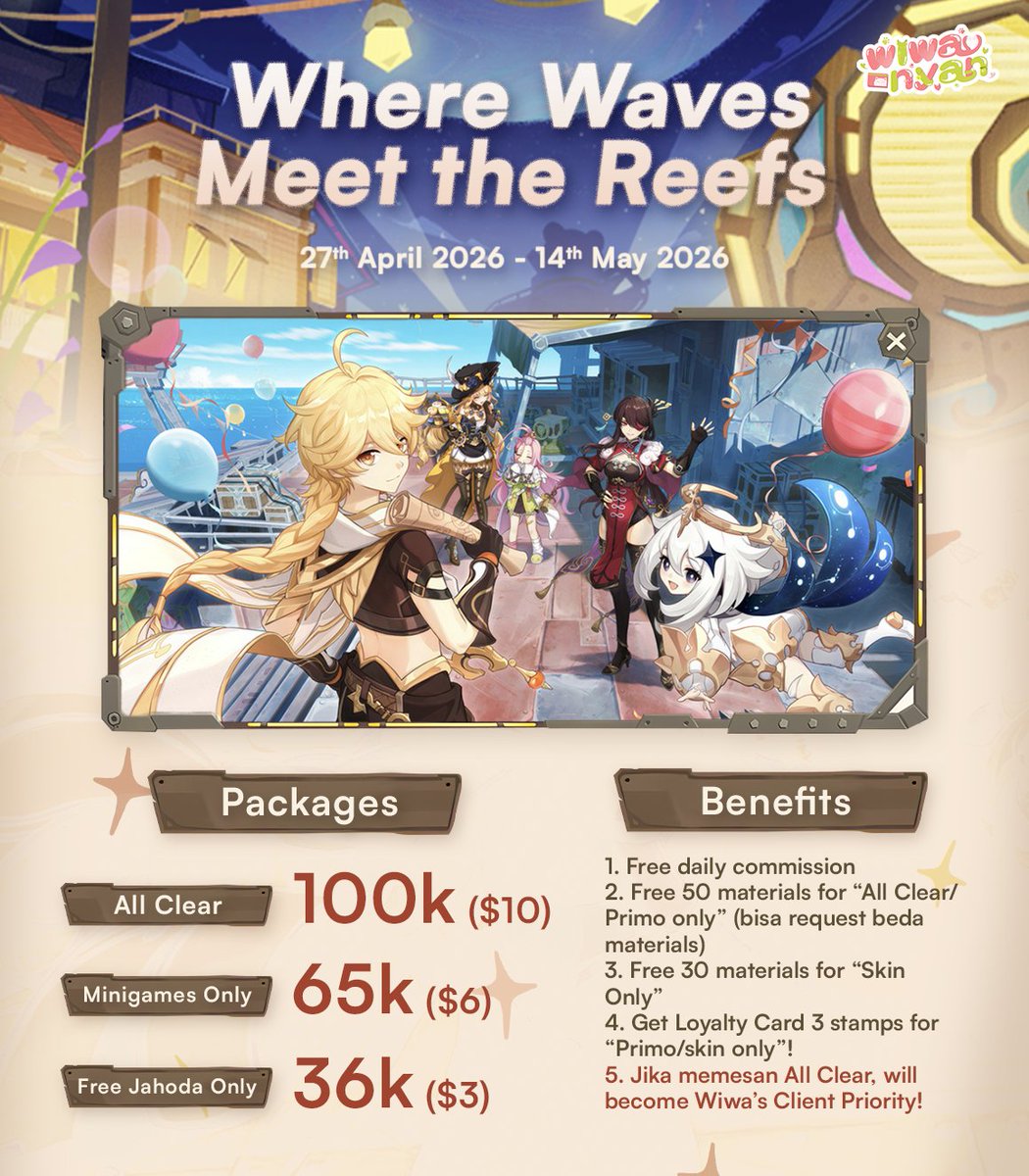 wiwa! 🩷 Genshin WuWa HSR ZZZ joki pilot tweet media