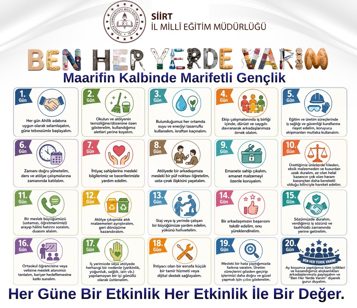 mem_siirt's tweet photo. 📌Siirt’te Marifetli Gençlik Sahaya İniyor!  

“Maarifin Kalbinde Marifetli Gençlik” ile 20 Gün 20 Tema başlıyor.   

Öğrencilerimiz; atölye, üretim, ahilik kültürü ve mesleki etikle sahada öğreniyor, değerle güçleniyor.

#MaarifinKalbindeMarifetliGençlik

@tcmeb @Yusuf__Tekin @skaygusuz @tcmeb_mtegm @Dr_KemalKzlkaya @saz_ilhan