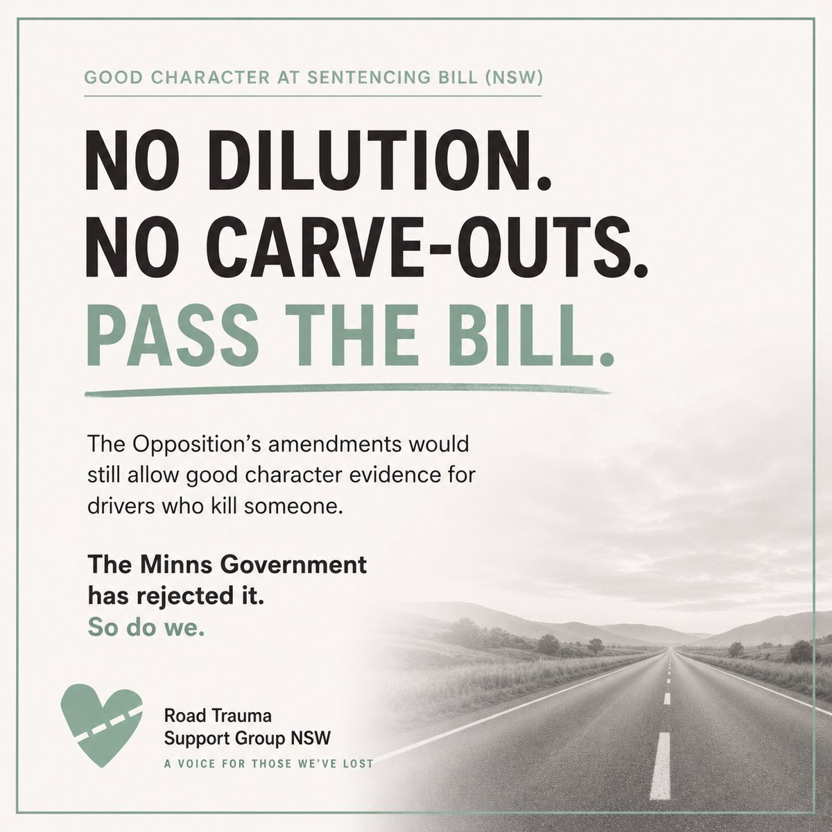 rtsgnsw's tweet photo. Today the NSW Opposition tried to gut the most significant victim sentencing reform in a generation. Their amendments would keep good character alive in court for drivers who kill. The Minns Government rejected them. Road Trauma Support Group NSW does too. #GoodCharacterBill https://t.co/hsGxyjtXQD