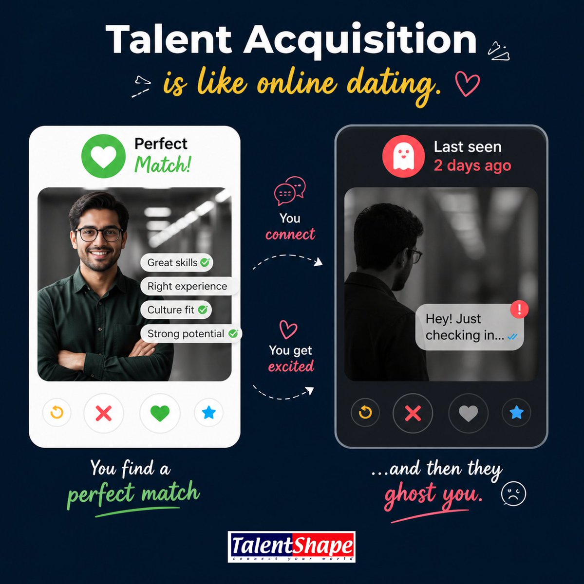 TalentShape_in's tweet photo. You find the perfect candidate.
Everything looks great.
And then… no reply. 👻

The real TA experience.

#TalentAcquisition #TAHumor #RecruitmentLife #CorporateHumor #TalentShape #OfficeReality https://t.co/N9ncrgiVPI