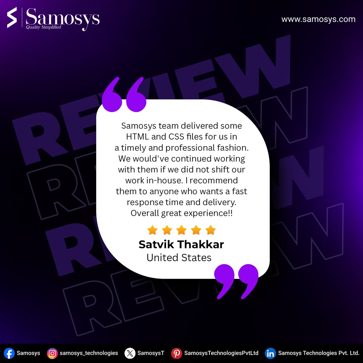 SamosysT's tweet photo. Grateful for your trust in Samosys.

Timely delivery. Clear communication. Proven performance.

We focus on results that matter.

Looking for the same approach?
DM “Samosys” https://t.co/rgR2TCxCU1