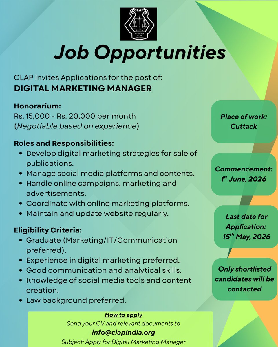 clap_india's tweet photo. We are Hiring!! https://t.co/c0nQTC7Svh