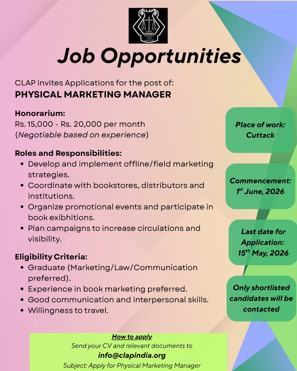 clap_india's tweet photo. We are Hiring!! https://t.co/c0nQTC7Svh