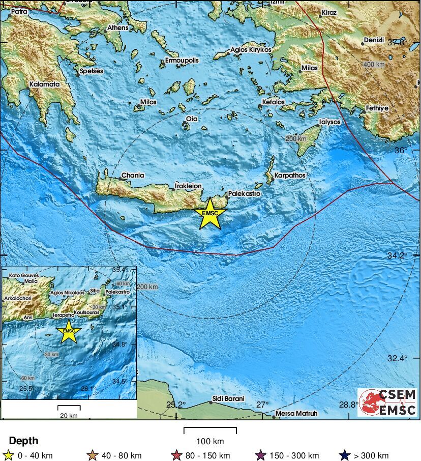 LastQuake's tweet image. #Earthquake (#σεισμός) confirmed by seismic data.⚠Preliminary info: M4.2 || 20 km SE of #Ierápetra (#Greece) || 4 min ago (local time 10:21:15). Follow the thread for the updates👇