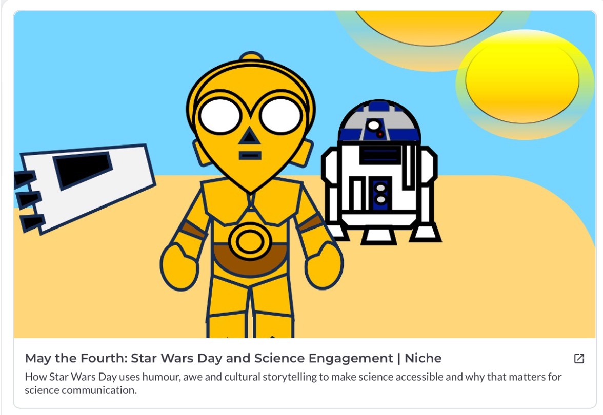 niche_science's tweet photo. Science doesn’t change the world if no one understands it. 🚀
This #StarWarsDay, discover why storytelling is the real force behind breakthrough ideas—and how poor communication sends into the void.
Don’t let your work go unseen.
Read more: https://t.co/L2JKoaG97t https://t.co/AtJdXsBg78
