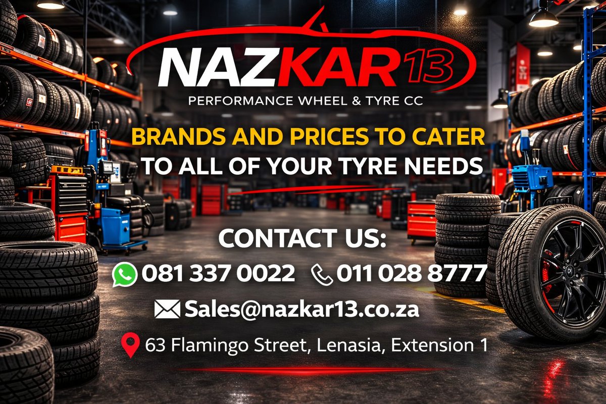 Nazkar13's tweet photo. FOR ALL YOUR TYRE NEEDS
WE ARE THE CHEAPEST
🚚 DELIVERY AVAILABLE 
☎️0110288777 📧 Sales@nazkar13.co.za
📲 0813370022 - WHATSAPP MESSAGE LINE

#tyres #tire #stance #suvtyre #4x4 https://t.co/zuoLGsWZAI