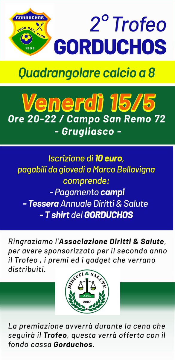 #Gorduchosfoodballclub1998 organizza 2^#Trofeo Quadrangolare il 15/5/26 non mancare💪💪💪💪😜⚽️⚽️⚽️⚽️#Torino #Calcio #Associazionedirittiesalute⚽️⚽️⚽️😜💪💪💪