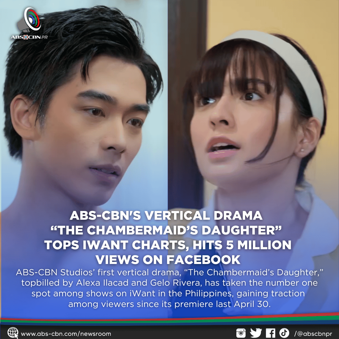 ABS-CBN Studios’ first vertical drama, “The Chambermaid’s Daughter,” starring Alexa Ilacad and Gelo Rivera, has climbed to the number one spot on iWant in the Philippines and has reached 5 million views on Facebook since its premiere on April 30.

#iWant #TheHomeOfFilipinoFeels