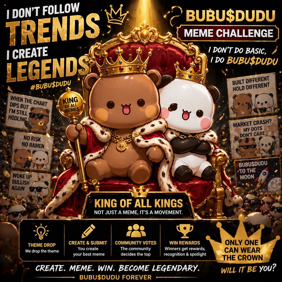 KehnyCrypt's tweet photo. Iโm not here to make memes.
Iโm here to take the crown ๐
BUBU$DUDU king of memes, ruler of culture. ๐ป๐ผ
#BUBUDUDU #MemeChallenge
Tg https://t.co/KDeqH6vJliโฆ
@BUBUDUDU_HQ https://t.co/vlKy7iBvB2