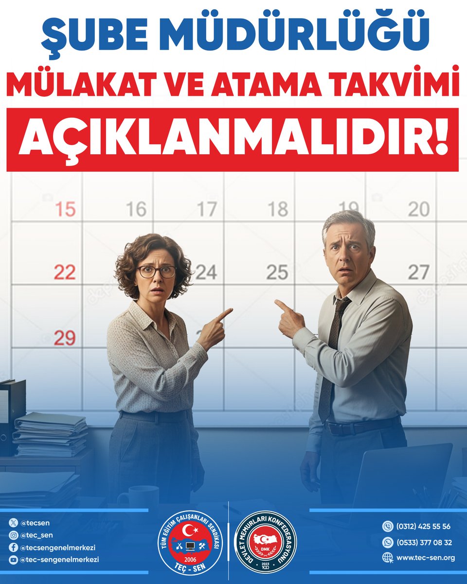 tecsen's tweet photo. Şube Müdürlüğü Mülakat ve Atama Takvimi Açıklanmalıdır.

7 Şubat 2026 tarihinde yapılan Şube Müdürlüğü Görevde Yükselme sürecine ilişkin mülakat ve atama takviminin ilan edilmesi talep ettik.

📌 Bilindiği üzere;

• Yazılı sınav 07 Şubat 2026 tarihinde gerçekleştirilmiş,

• Sınav sonuçlarına ilişkin itiraz süreci 27 Mart 2026 tarihi itibarıyla tamamlanmıştır.

Ancak, sürecin devamı niteliğindeki sözlü sınav (mülakat) ve atama takvimi henüz açıklanmamıştır.

Bu kapsamda Bakanlığa yaptığımız resmi başvuru ile: Mülakat ve atama sürecine ilişkin takvimin belirlenerek ilan edilmesini talep ettik.

Sürecin takipçisi olmaya devam edeceğiz.

#MEB #ŞubeMüdürlüğü #GörevdeYükselme #Mülakat #Atama