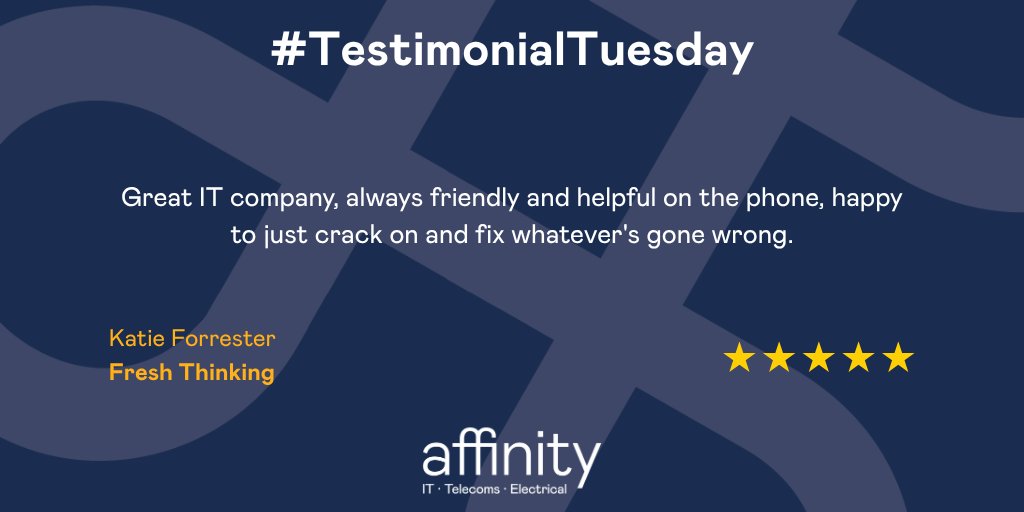 Affinity_IT's tweet image. “Always friendly and helpful” is exactly what we aim for 👍

Thanks to Katie for the great feedback. We are always ready to jump in and fix issues quickly so you can get back to business.

#TestimonialTuesday #ITSupport #CustomerService