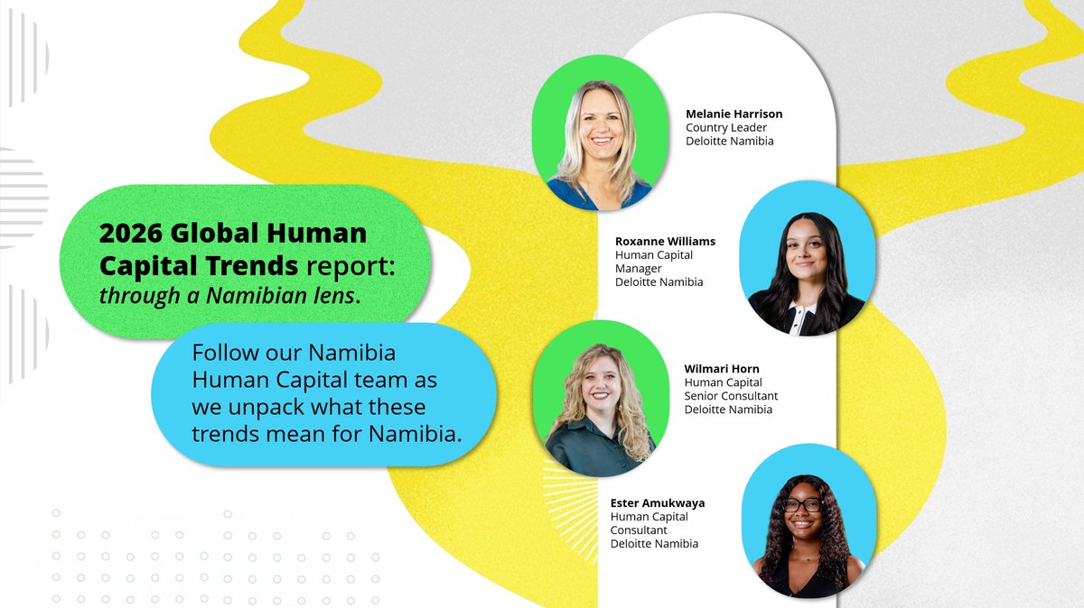 deloittenamibia's tweet photo. 2026 Global Human Capital Trends report: through a Namibian lens. 
Follow our Namibian Human Capital Team as we unpack what the trends mean for Namibia. 
Find the full report on our website: https://t.co/xC4s3NPgm6 https://t.co/Ufa91etNuK