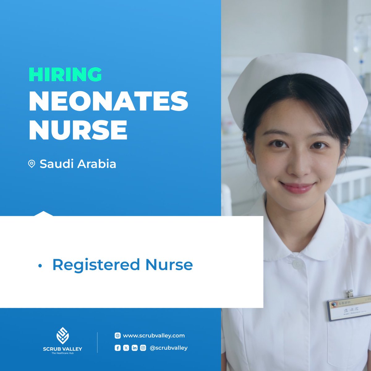ScrubValley's tweet photo. Hiring: Neonates Nurse 
A reputable healthcare entity in Saudi Arabia is looking for exactly that.

The role calls for:
- Bachelor’s degree in Nursing (BSN) from an accredited institution
- 2+ years of nursing experience
- Active nursing license valid in the country of practice
- Certification in Neonatal Resuscitation Program (NRP).
- Proficiency in electronic health records (EHR) and clinical technologies

📍Location: Saudi Arabia

Apply now: https://t.co/YlygZSJ87X  

#NeonatalNursing #NICU #HealthcareJobs #SaudiArabia #ScrubValley