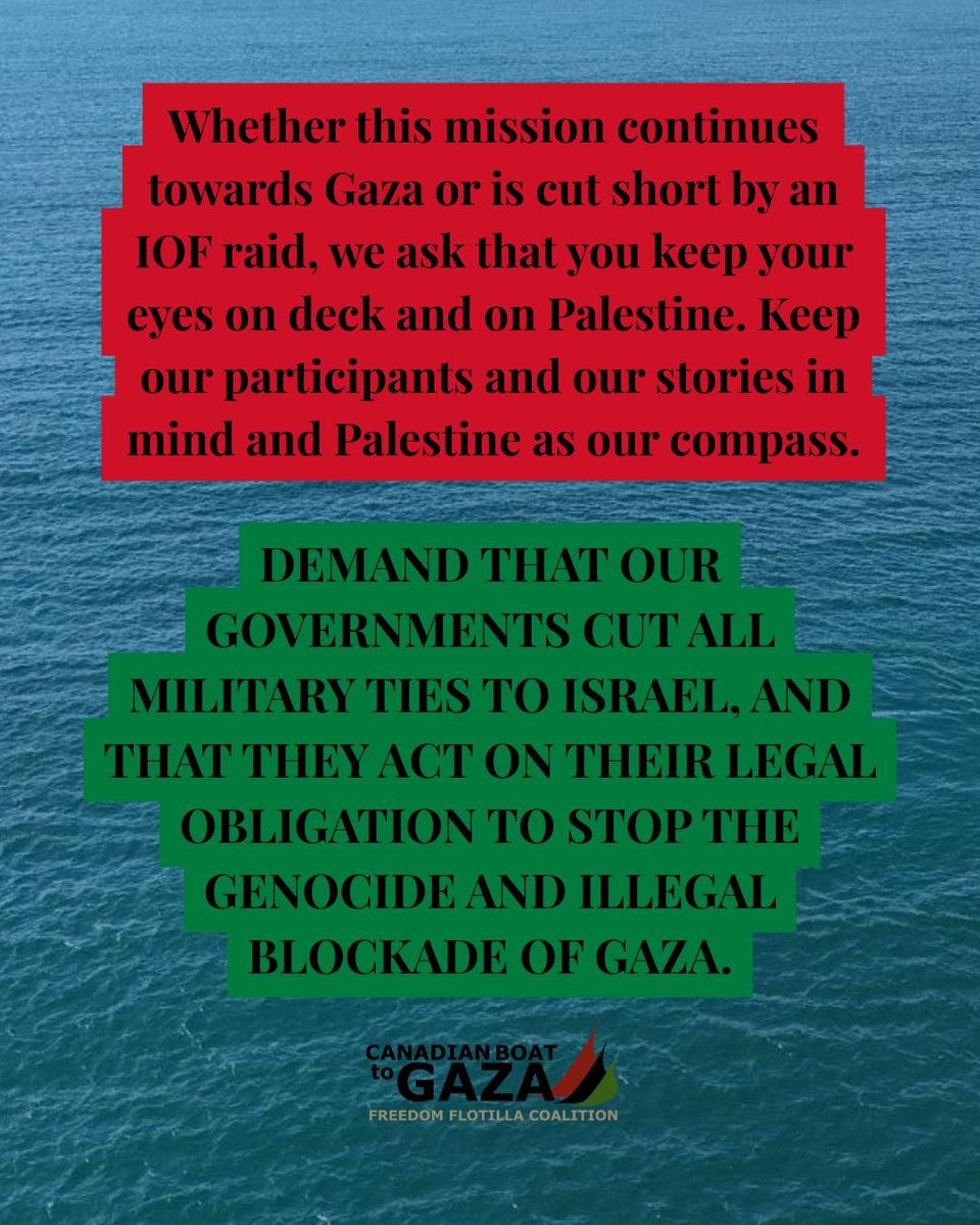 GazaFFlotilla's tweet image. ALL EYES ON DECK!!  DEMAND THAT OUR GOVERNMENTS CUT TIES WITH ISRAEL, IMPLEMENT AN ARMS EMBARGO AND END THE GAZA BLOCKADE.  #Flotilla2026 #HumanRights #Gaza #FreePalestine #EndTheSeige #EndGazaBlockade #FreedomFlotilla